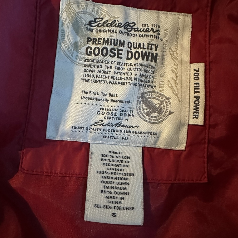 Eddie Bauer Goose Down 700 Fill Power Puffer Jacket Women's Small Red Quilt - Picture 12 of 15